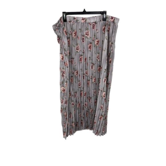 NWT En Saison Gray Floral Print Accordion Pleated Maxi Skirt Plus Size 3X - Picture 2 of 6